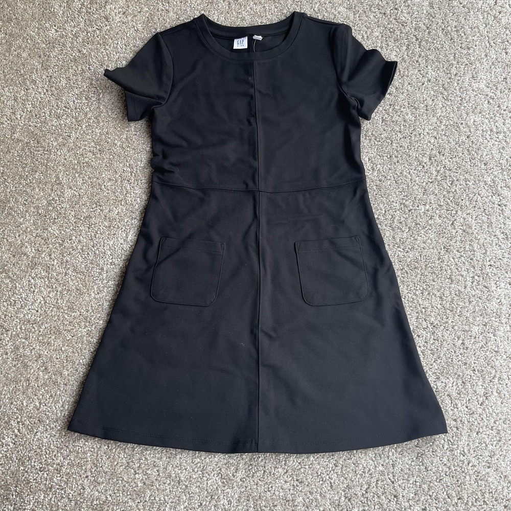 Gap Kids Dress Girls 10 Black Short Sleeve Knit A-Line Pockets Knee Length